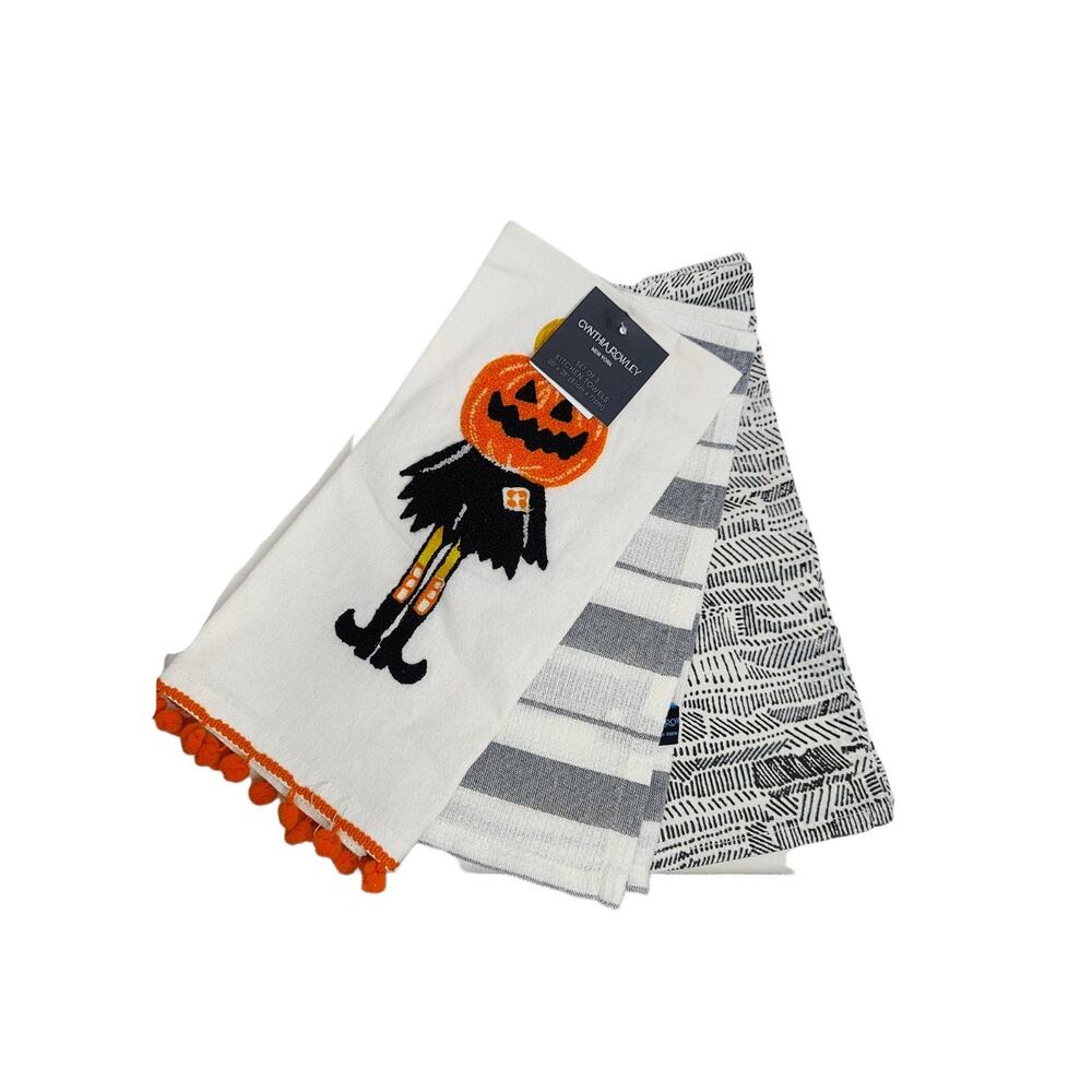 Cynthia Rowley Set of 3 Halloween Theme Cotton Kitchen Towels Brand New
